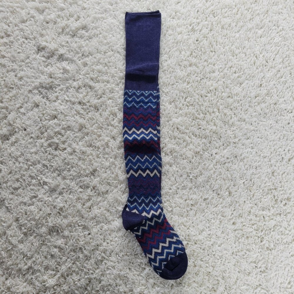 Over The Knee Socks Wool Chevron Stripe Long Boot Socks Boot Socks Blue